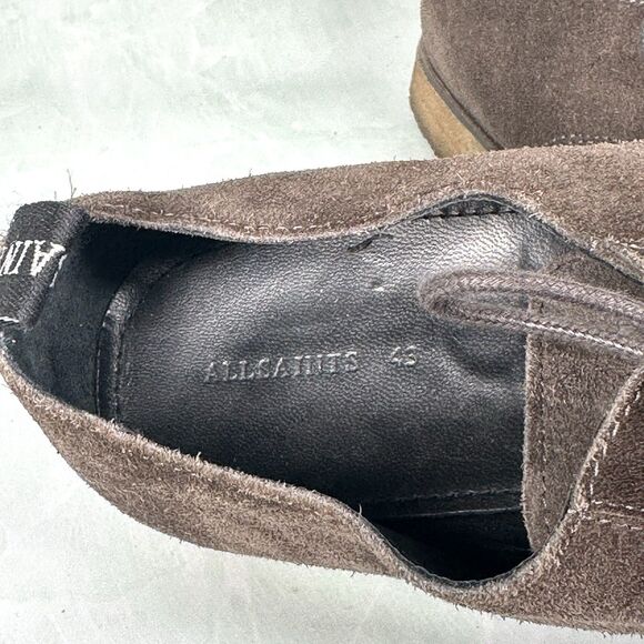 AllSaints Leigh Suede Plain Toe Derby Shoes Mens 43 / 10 Pull Tab Oxford Brown - Picture 13 of 16